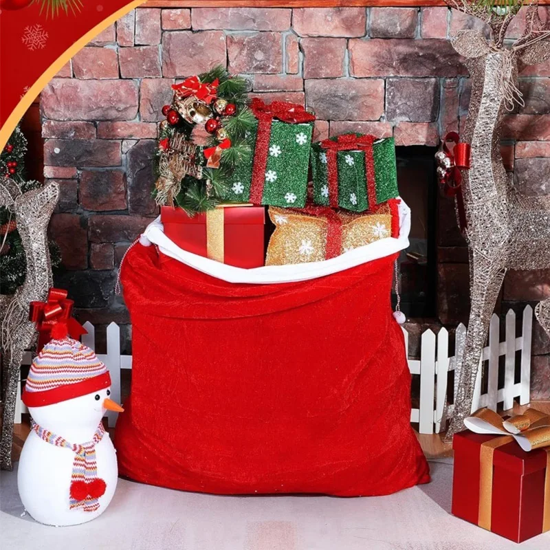 Red Santa Claus Extra-large Plush Gift Bag Christmas Home Party Cosplay Character Drawstring Candy Sack Pocket Funny Props Items - Image 5