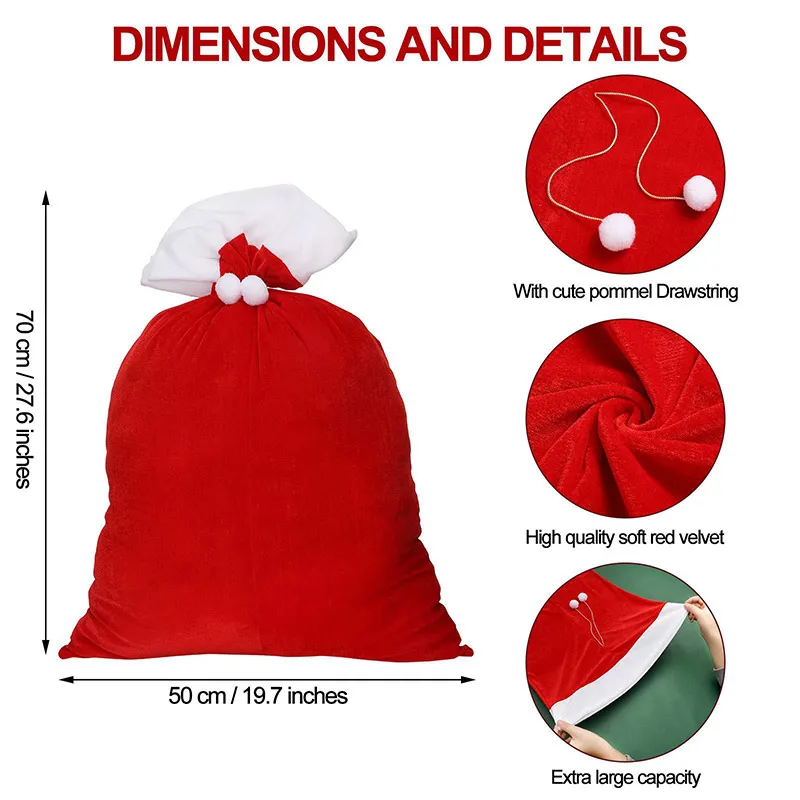 Red Santa Claus Extra-large Plush Gift Bag Christmas Home Party Cosplay Character Drawstring Candy Sack Pocket Funny Props Items - Image 6