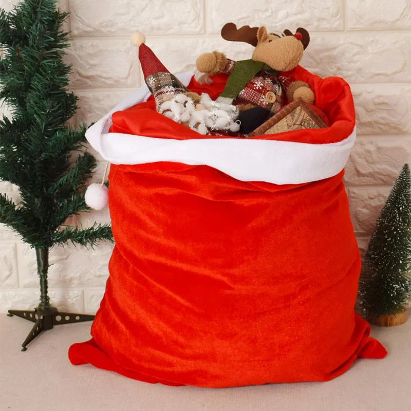 Red Santa Claus Extra-large Plush Gift Bag Christmas Home Party Cosplay Character Drawstring Candy Sack Pocket Funny Props Items