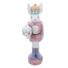 Resin Easter Bunny Nutcracker Sculpture Pink Spring Bunny Decoration Rabbit Knight Statue for Table Bookshelf Living Room Easter