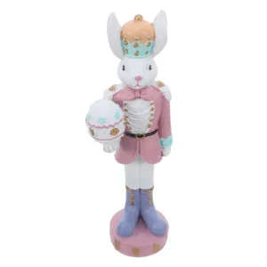 Resin Easter Bunny Nutcracker Sculpture Pink Spring Bunny Decoration Rabbit Knight Statue for Table Bookshelf Living Room Easter