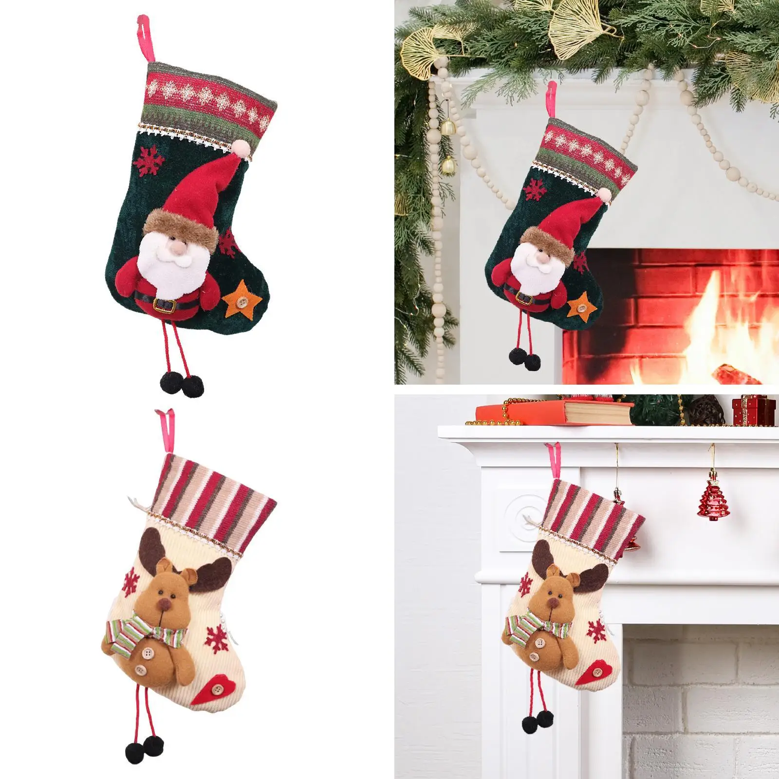 Reusable Christmas Stocking Hanging Candy Bag Polyester Holiday Party Mantel Gift Holder for Family Home Decoration Reusable Christmas Stocking Hanging Candy Bag Polyester Holiday Party Mantel Gift Holder for Family Home Decoration