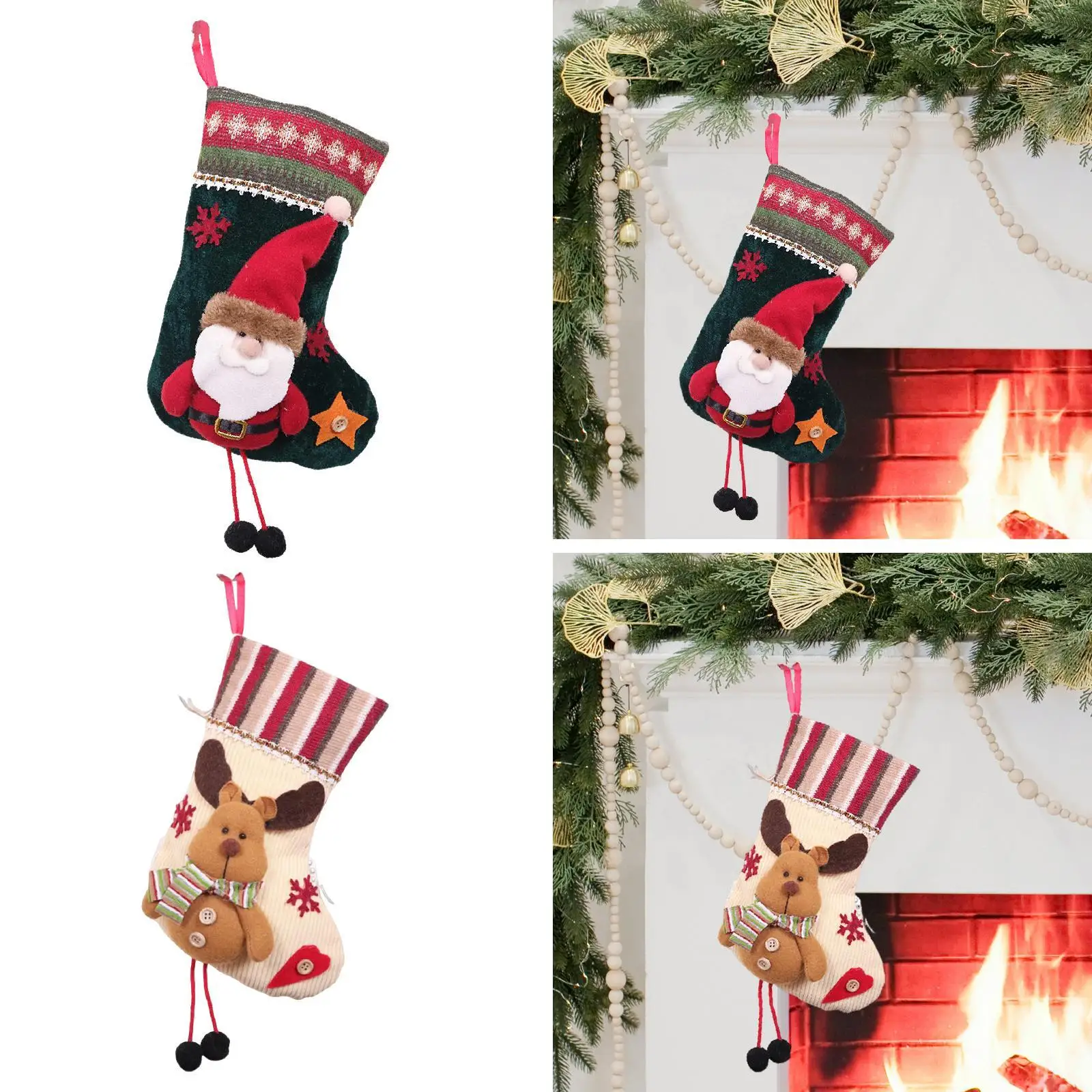 Reusable Christmas Stocking Hanging Candy Bag Polyester Holiday Party Mantel Gift Holder for Family Home Decoration Reusable Christmas Stocking Hanging Candy Bag Polyester Holiday Party Mantel Gift Holder for Family Home Decoration