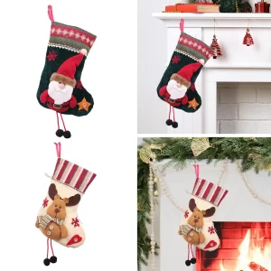 Reusable Christmas Stocking Hanging Candy Bag Polyester Holiday Party Mantel Gift Holder for Family Home Decoration