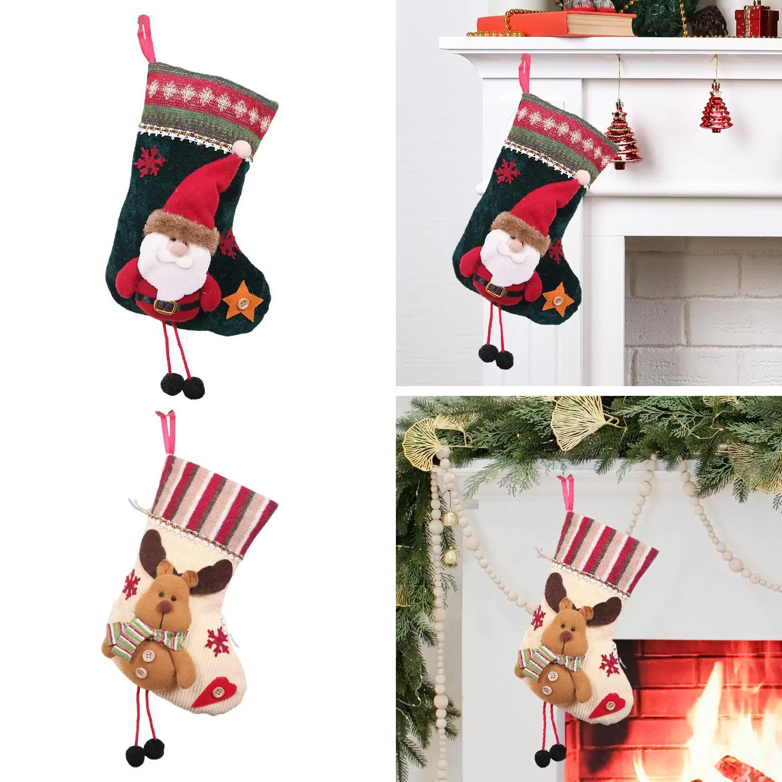 Reusable Christmas Stocking Hanging Candy Bag Polyester Holiday Party Mantel Gift Holder for Family Home Decoration Reusable Christmas Stocking Hanging Candy Bag Polyester Holiday Party Mantel Gift Holder for Family Home Decoration