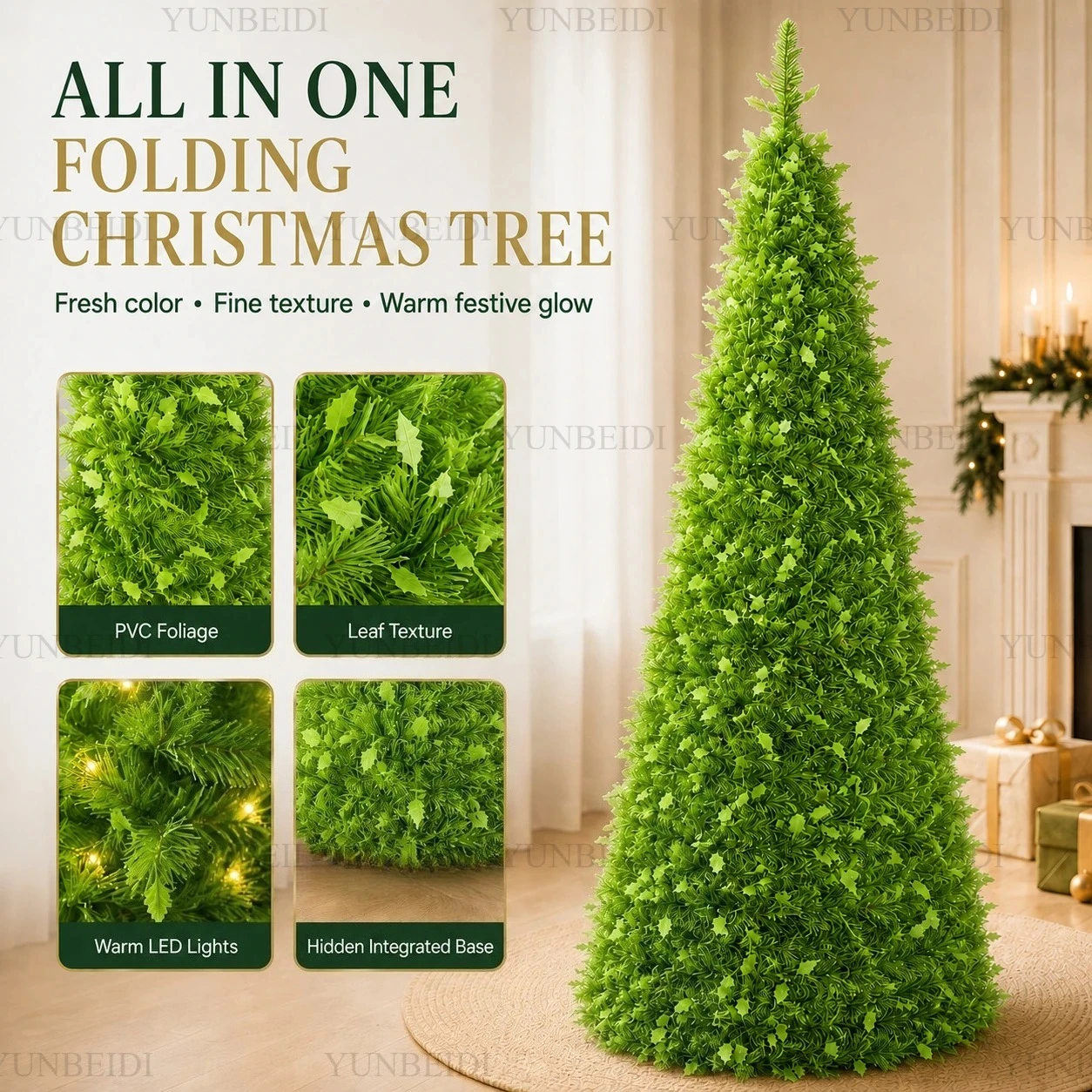 Reversible Artificial Christmas Tree with Ornaments LED Lights Integrated Christmas Tree 1.2M To 2.1M Home Christmas Party Decor - Image 2