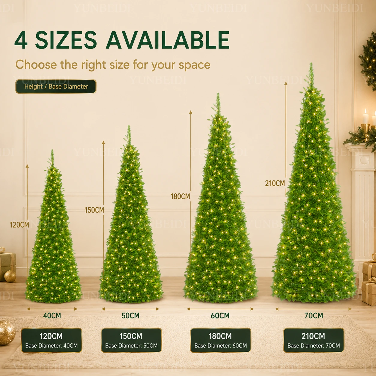 Reversible Artificial Christmas Tree with Ornaments LED Lights Integrated Christmas Tree 1.2M To 2.1M Home Christmas Party Decor - Image 6