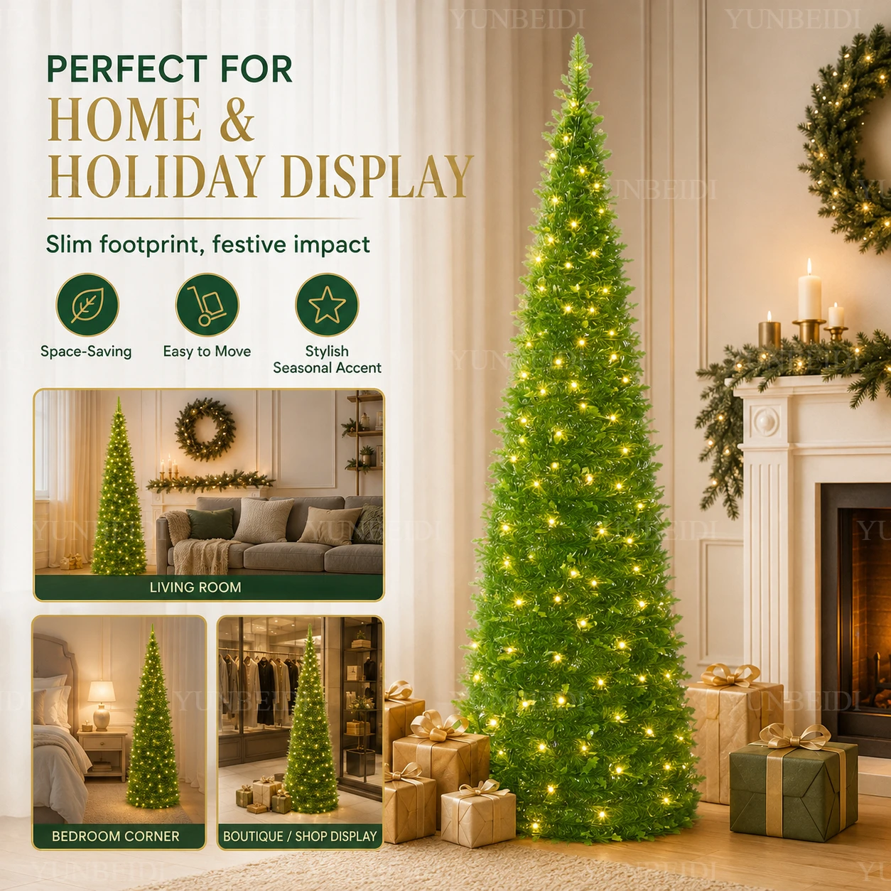 Reversible Artificial Christmas Tree with Ornaments LED Lights Integrated Christmas Tree 1.2M To 2.1M Home Christmas Party Decor - Image 3