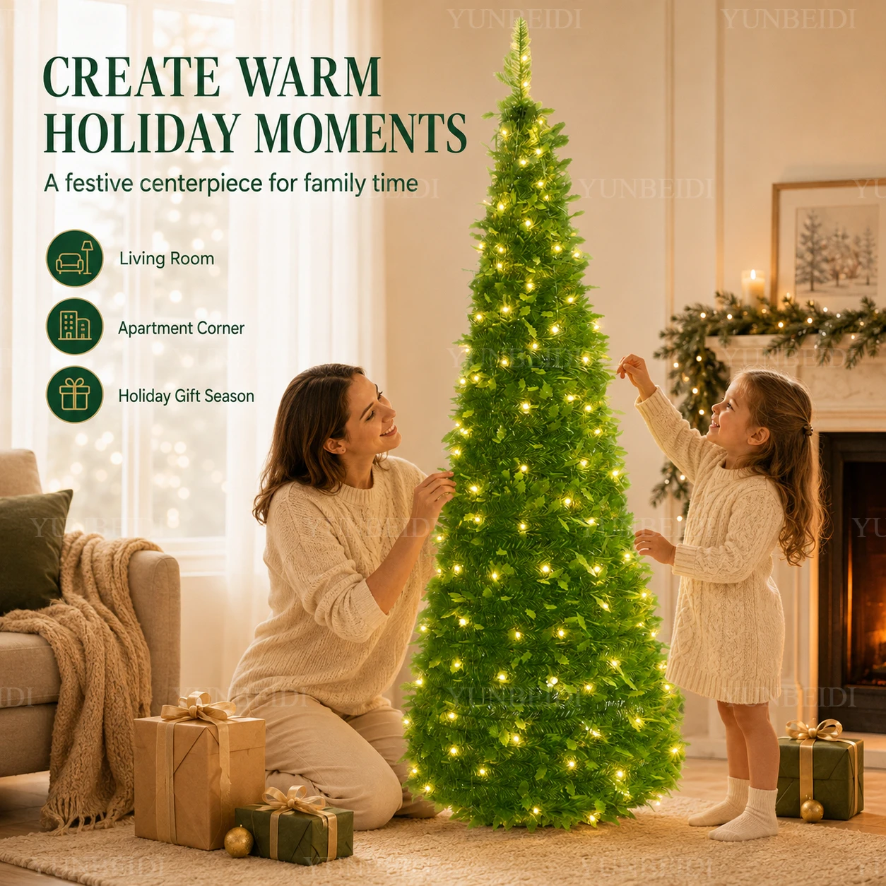 Reversible Artificial Christmas Tree with Ornaments LED Lights Integrated Christmas Tree 1.2M To 2.1M Home Christmas Party Decor - Image 5