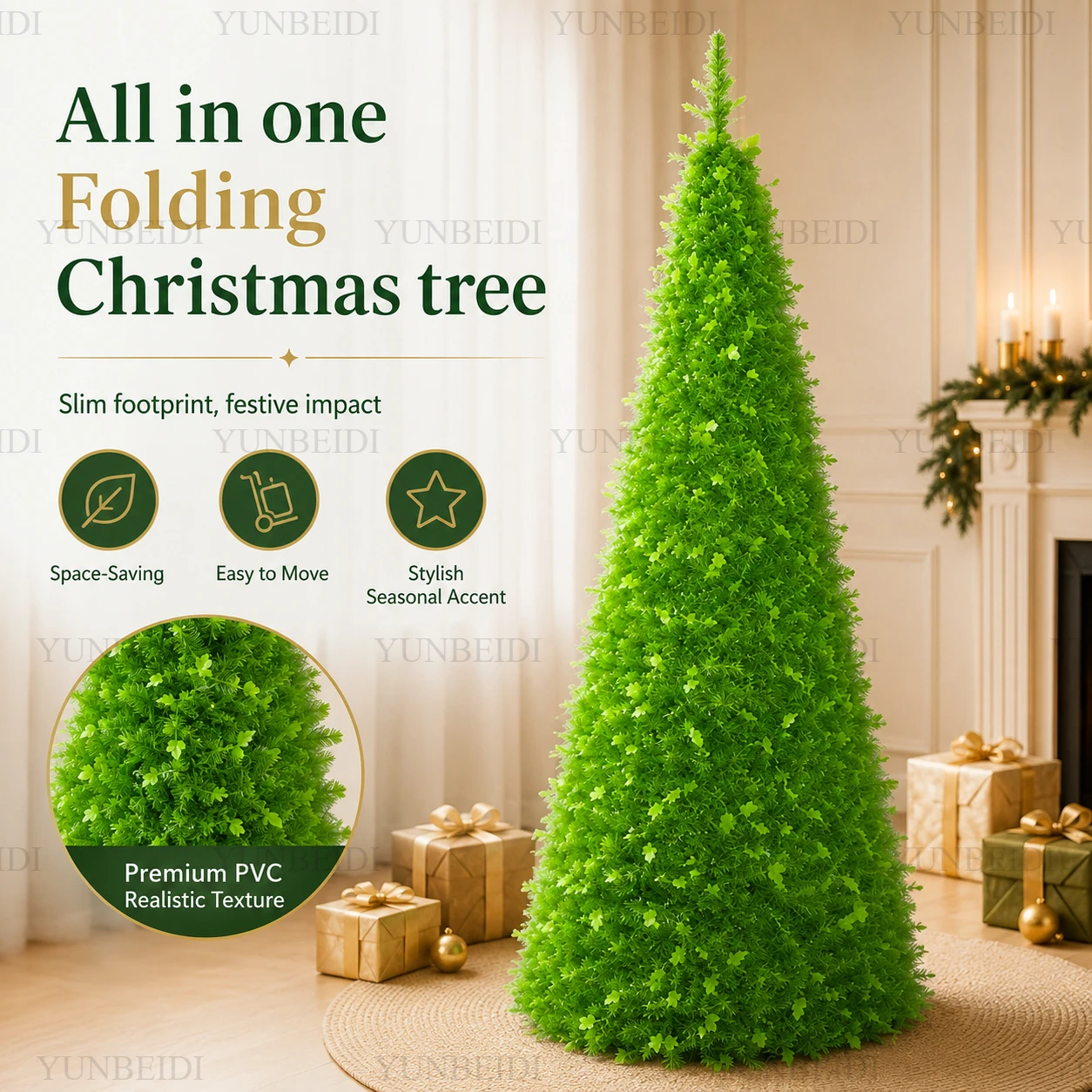 Reversible Artificial Christmas Tree with Ornaments LED Lights Integrated Christmas Tree 1.2M To 2.1M Home Christmas Party Decor