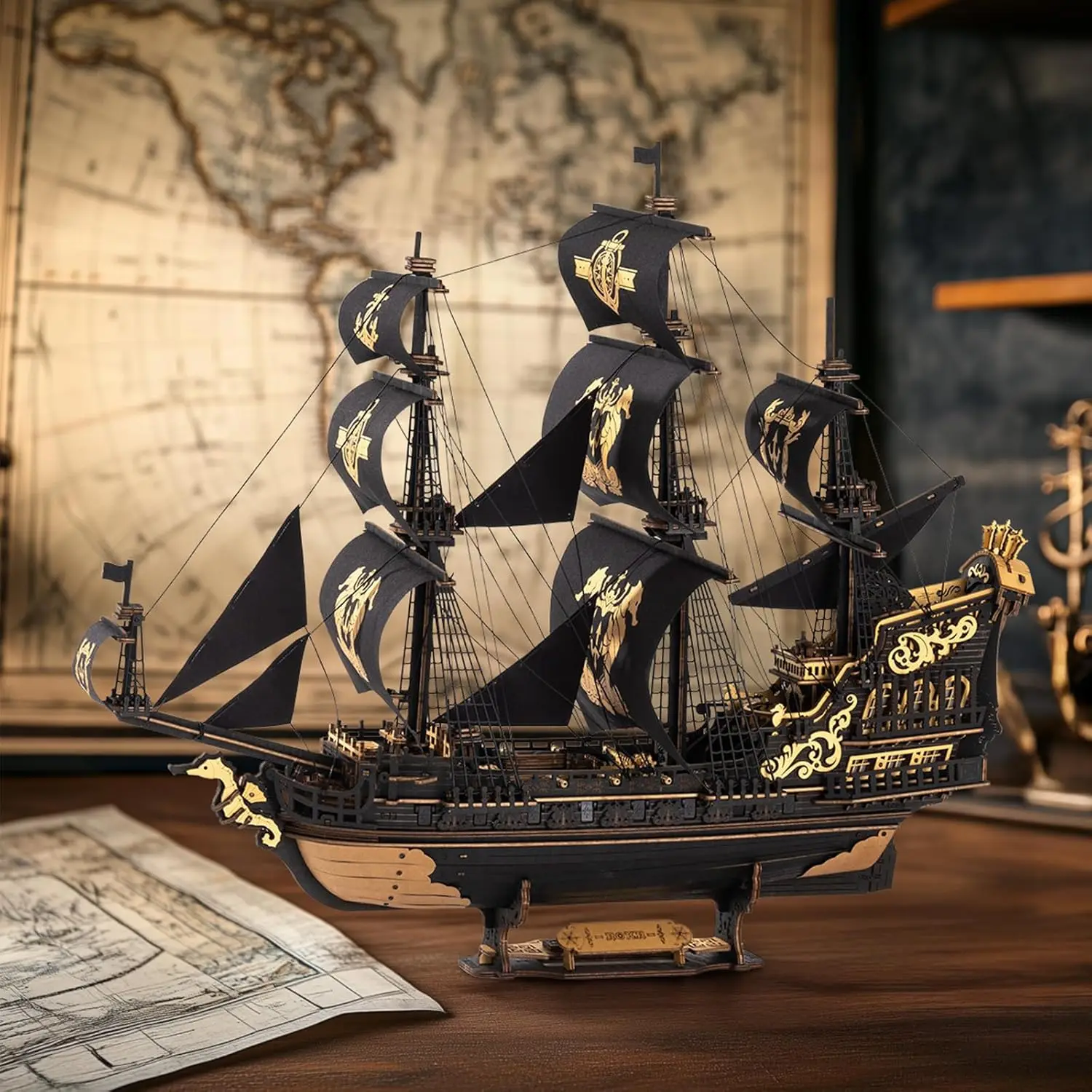 Robotime Rokr 3D Puzzle Wooden Seahouse Barque Model Kits Build Home Desk Decoration Gift For Teens and Adults - Image 4