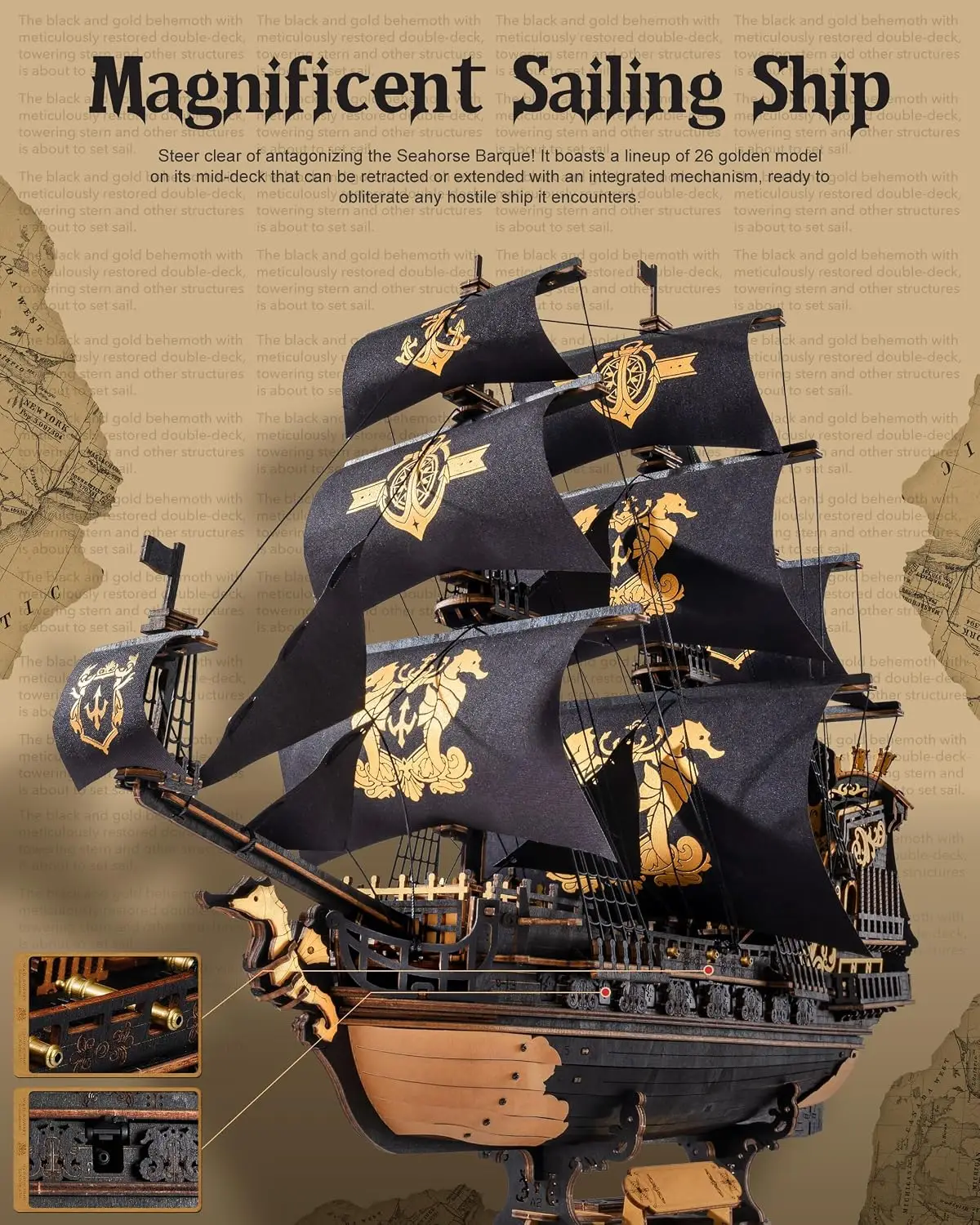 Robotime Rokr 3D Puzzle Wooden Seahouse Barque Model Kits Build Home Desk Decoration Gift For Teens and Adults - Image 8
