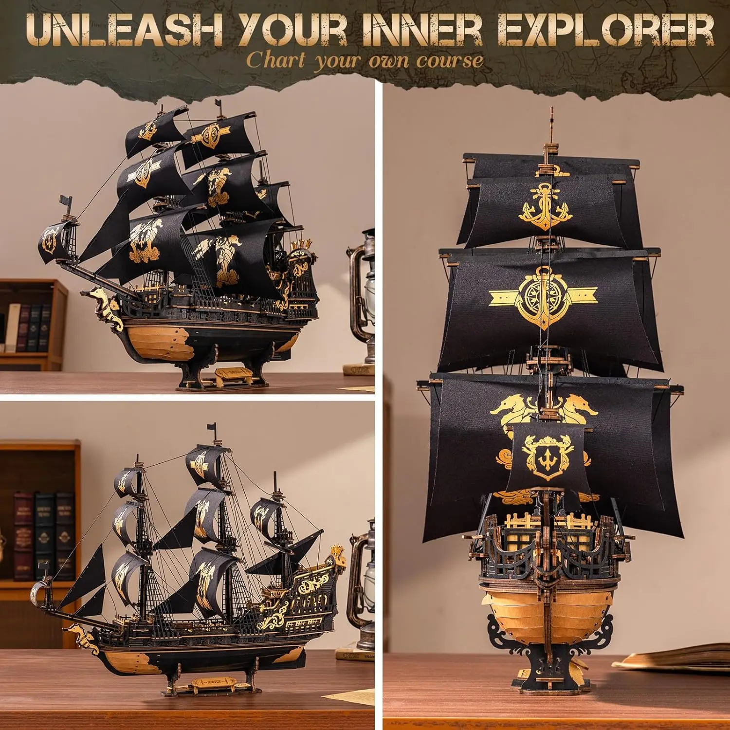 Robotime Rokr 3D Puzzle Wooden Seahouse Barque Model Kits Build Home Desk Decoration Gift For Teens and Adults - Image 3