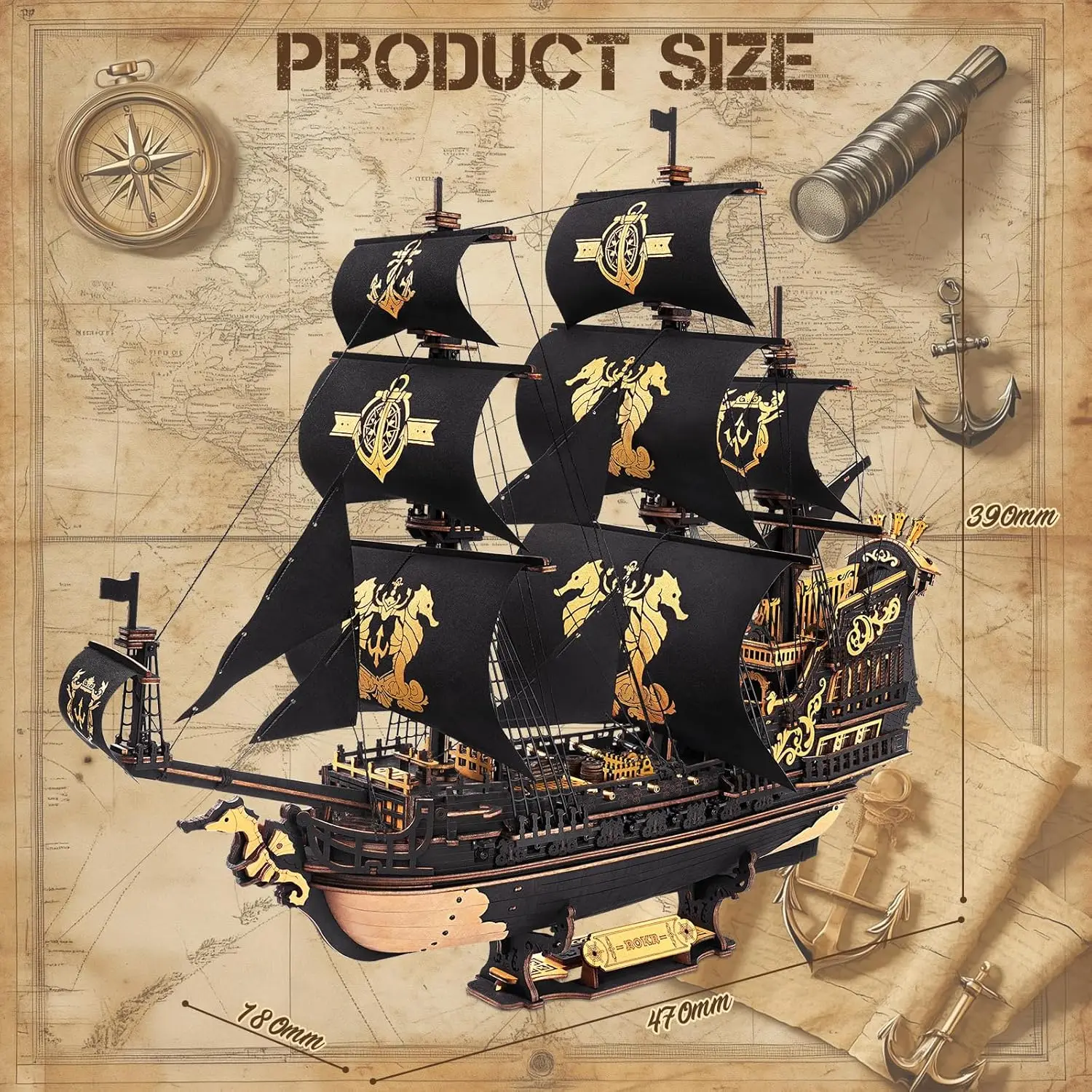 Robotime Rokr 3D Puzzle Wooden Seahouse Barque Model Kits Build Home Desk Decoration Gift For Teens and Adults - Image 5