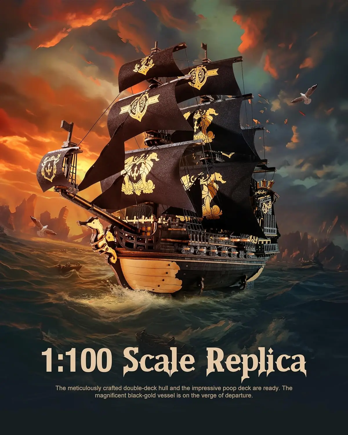Robotime Rokr 3D Puzzle Wooden Seahouse Barque Model Kits Build Home Desk Decoration Gift For Teens and Adults - Image 7