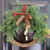 Rustic Christmas Wreath Artificial Golden Bell Wreath Xmas Tree Hanging Garland Handmade Pinecones Wreath Holiday Decor