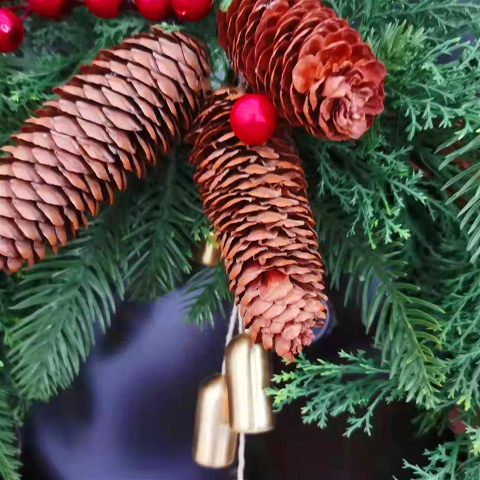 Rustic Christmas Wreath Artificial Golden Bell Wreath Xmas Tree Hanging Garland Handmade Pinecones Wreath Holiday Decor - Image 3