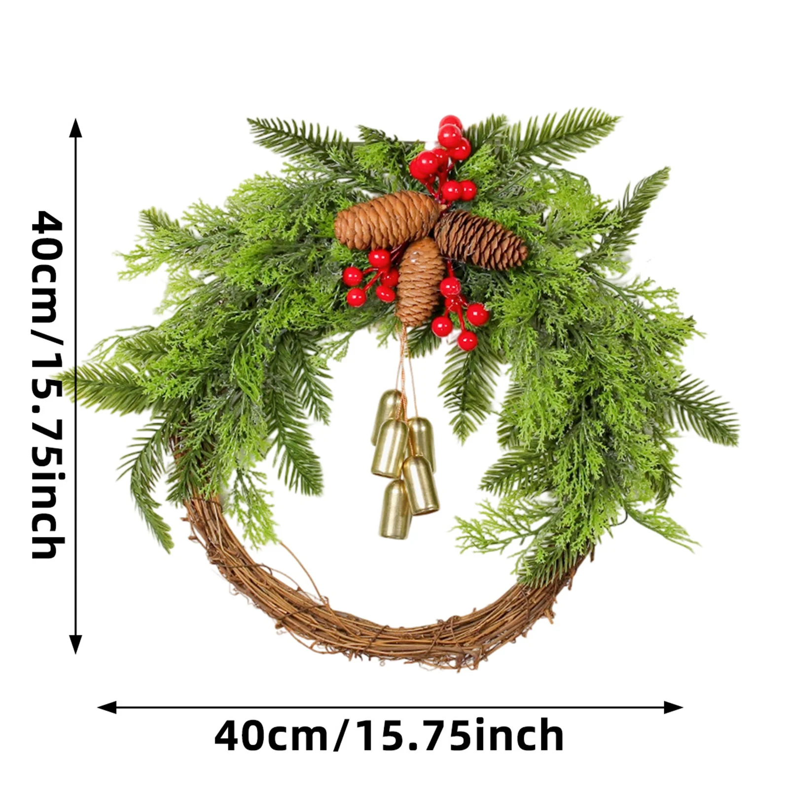 Rustic Christmas Wreath Artificial Golden Bell Wreath Xmas Tree Hanging Garland Handmade Pinecones Wreath Holiday Decor - Image 2