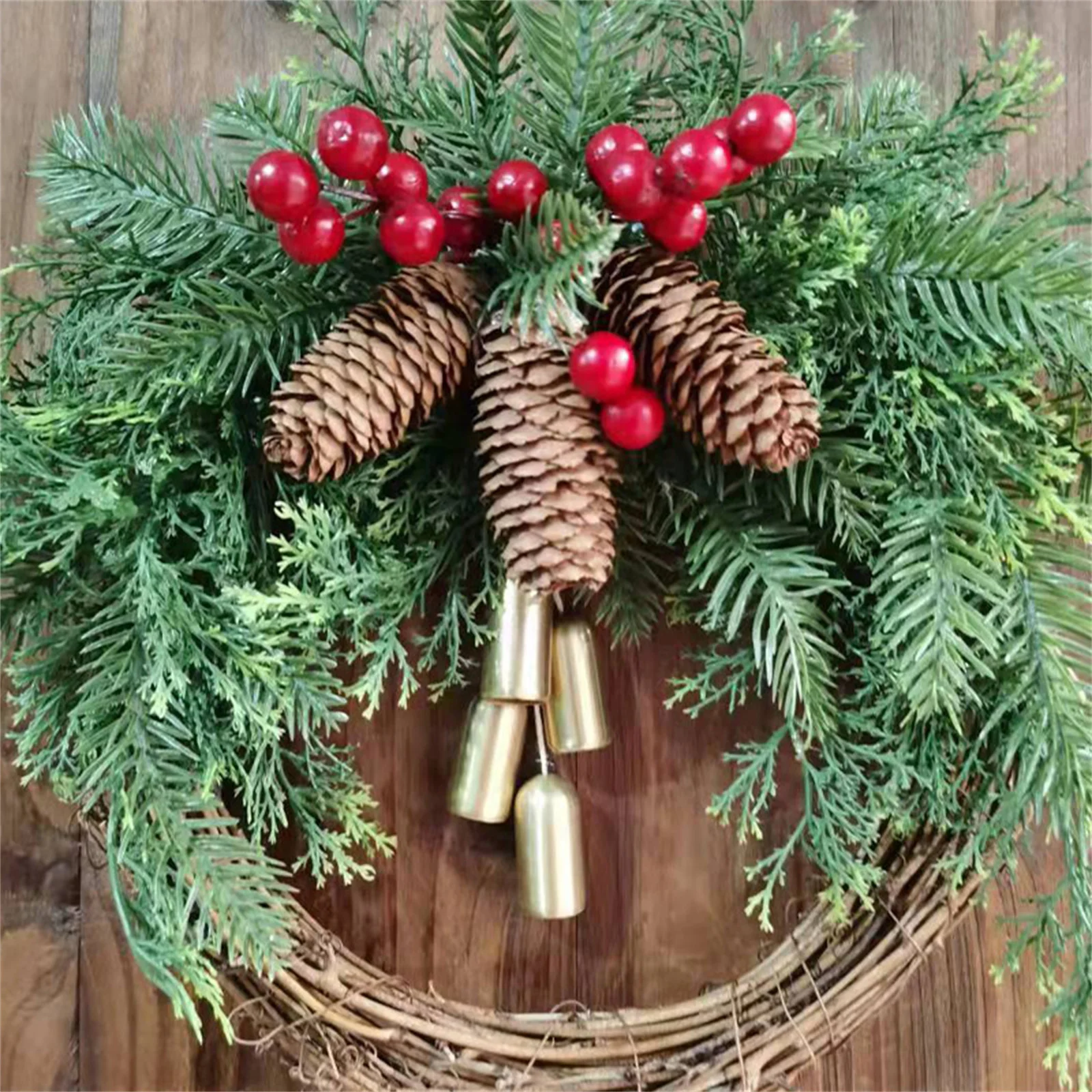 Rustic Christmas Wreath Artificial Golden Bell Wreath Xmas Tree Hanging Garland Handmade Pinecones Wreath Holiday Decor - Image 6