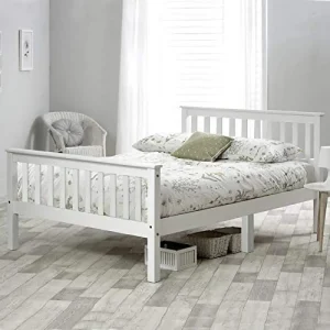 Safe Solid Pine Wood Bed Frame 13 Reinforced Slats 3 Support Legs Anti-fall Eco-friendly Non-toxic Wooden Bed for Household Sleeping Room