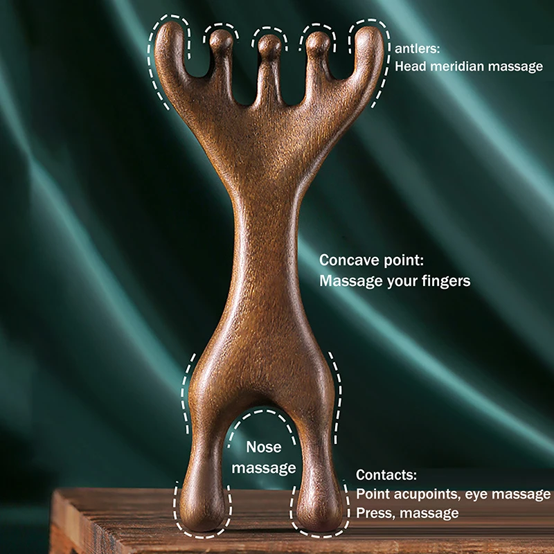 Sandalwood Scalp Massager Sandalwood Deer Antlers Wide Tooth Comb Meridians Dredging Scalp Facial Massage Comb Gua Sha Comb - Image 2