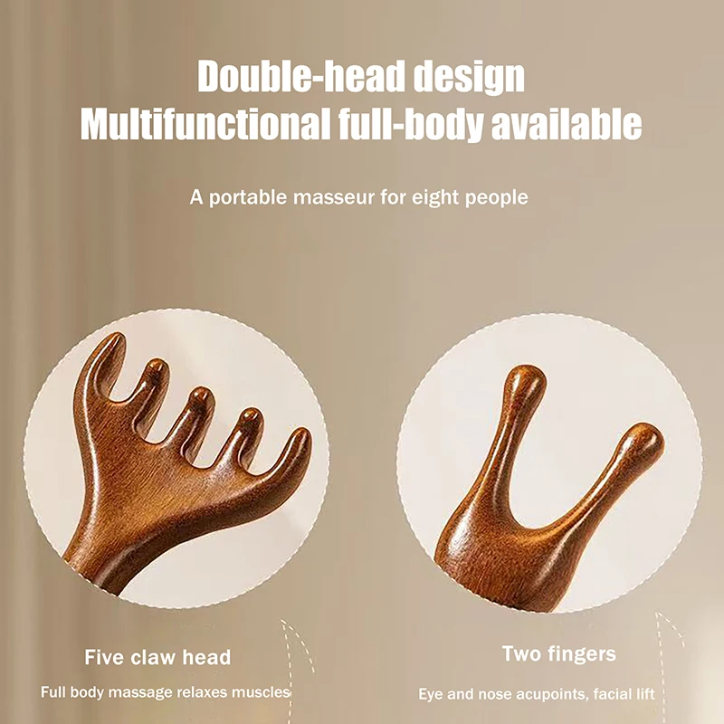 Sandalwood Scalp Massager Sandalwood Deer Antlers Wide Tooth Comb Meridians Dredging Scalp Facial Massage Comb Gua Sha Comb - Image 5