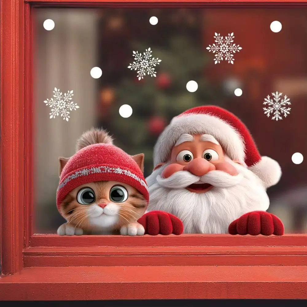 Santa Claus Glass Sticker 20x30cm Cartoon Cat Static Cling Removable Window Clings - Image 3