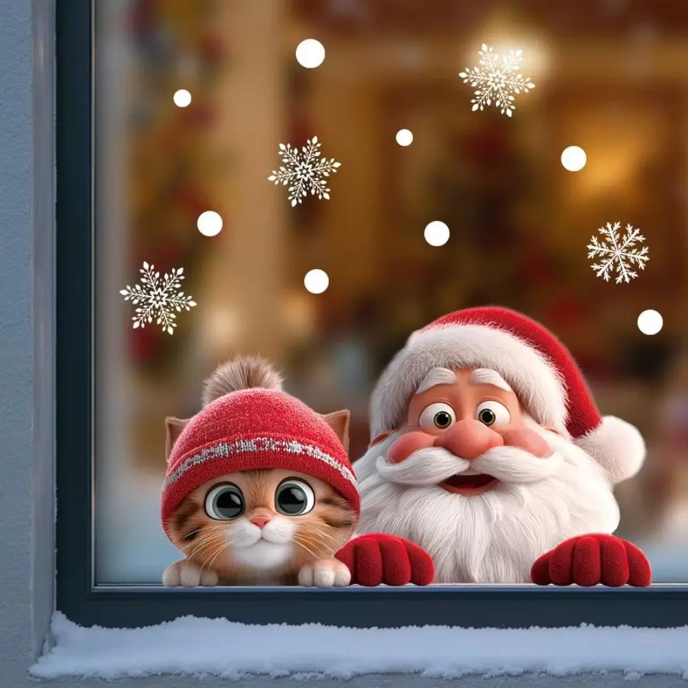 Santa Claus Glass Sticker 20x30cm Cartoon Cat Static Cling Removable Window Clings