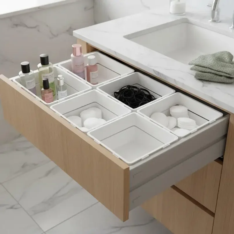 Scalable Storage Box with Partitioned Drawers, Rectangular Shape, Built-in Kitchen Utensils, Desktop Cosmetics - Image 2