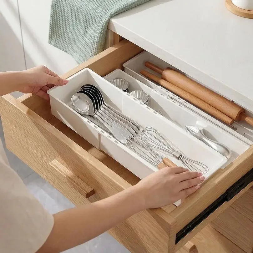 Scalable Storage Box with Partitioned Drawers, Rectangular Shape, Built-in Kitchen Utensils, Desktop Cosmetics - Image 3