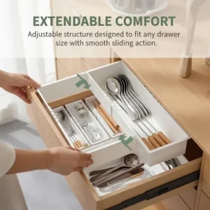 Scalable Storage Box with Partitioned Drawers, Rectangular Shape, Built-in Kitchen Utensils, Desktop Cosmetics