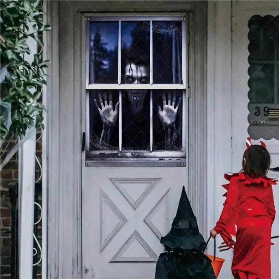 Scary Halloween Curtain Window Banner Horror Hanging Cloth Family Party Decoration Witch Zombie Ghosts Super Terrifying Backdrop - Image 2