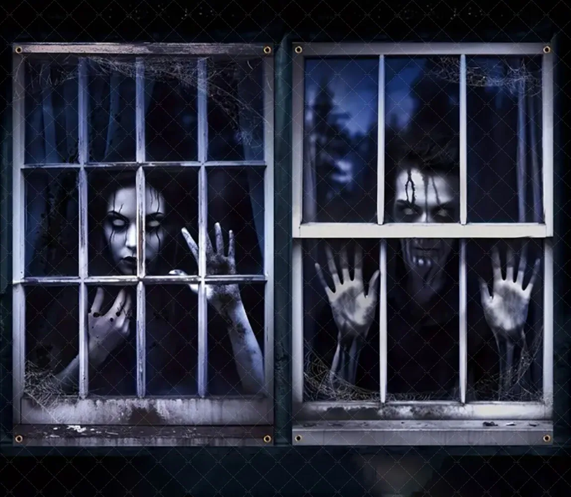 Scary Halloween Curtain Window Banner Horror Hanging Cloth Family Party Decoration Witch Zombie Ghosts Super Terrifying Backdrop - Image 4