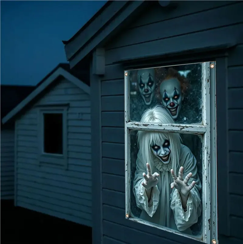 Scary Halloween Curtain Window Banner Horror Hanging Cloth Family Party Decoration Witch Zombie Ghosts Super Terrifying Backdrop - Image 3