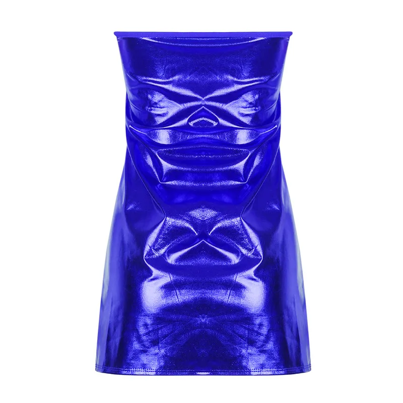 Sexy Dresses Women PU Solid Color Dress Clubwear Imitation Leather Chest Wrap Dress Slieeveless Short Skirt For Ladies - Image 5