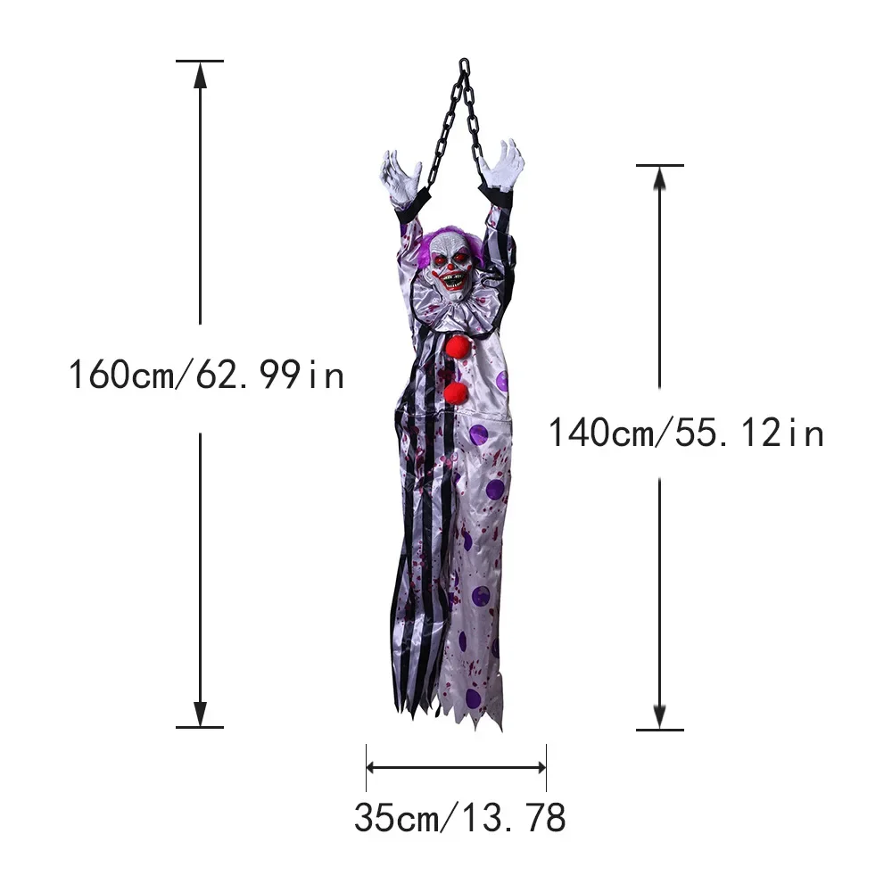 Shaking Joker Halloween Scary Hanging Scary Clown with Chain,Sound & Touch Activated for Halloween Decor Prop Indoor/Outdoor - Image 6
