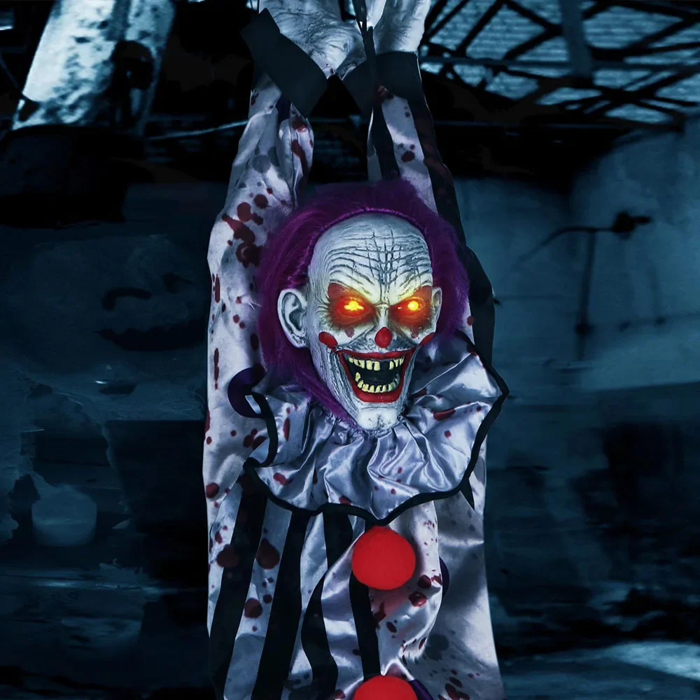 Shaking Joker Halloween Scary Hanging Scary Clown with Chain,Sound & Touch Activated for Halloween Decor Prop Indoor/Outdoor