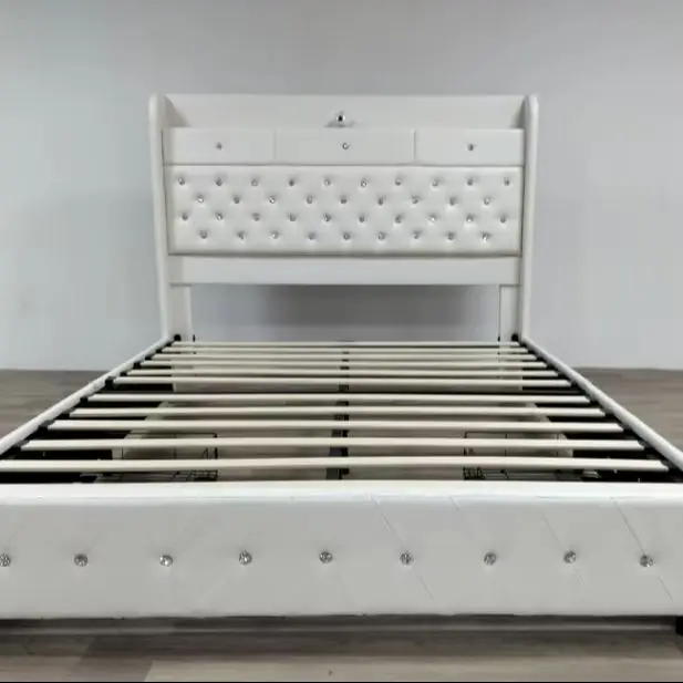 Sibeds 4ft6 Double Bed Frame with 2 Drawers, King-Size Bed Frame with Galaxy Aurora Star Projector and Charging Station and Wooden Slats, No Box Spring Required, Easy-to-Assemble Bedroom Furniture - Image 2