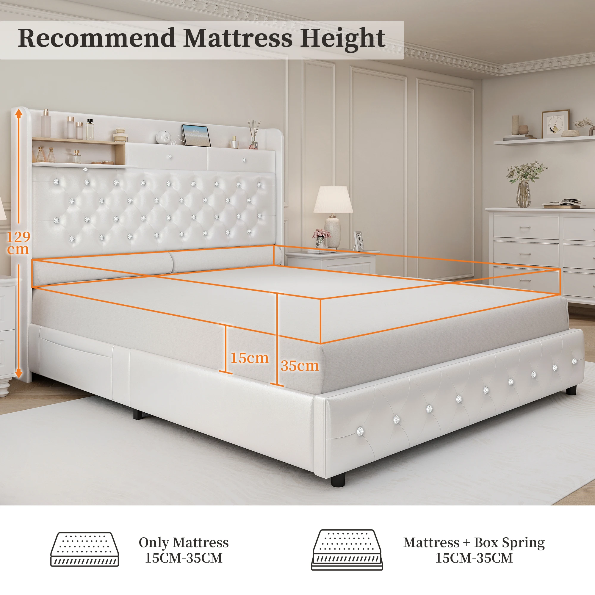 Sibeds 4ft6 Double Bed Frame with 2 Drawers, King-Size Bed Frame with Galaxy Aurora Star Projector and Charging Station and Wooden Slats, No Box Spring Required, Easy-to-Assemble Bedroom Furniture - Image 6