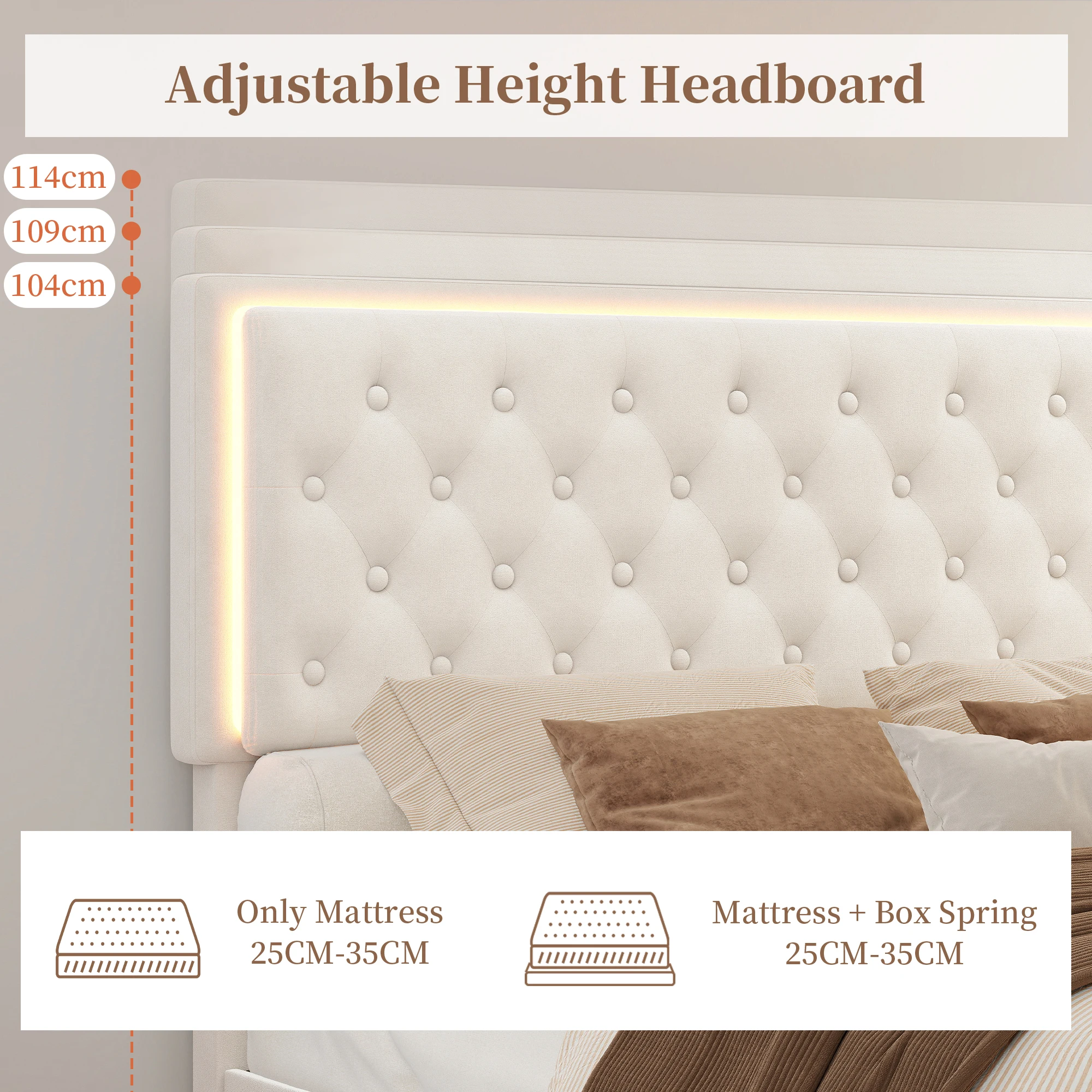 Sibeds Double King Size LED Bed Frame with 2 Storage Drawers, Velvet Upholstered Bed, Sturdy Steel Slats Support, Easy Assembly, No Mattress or Box Spring Needed - Image 4