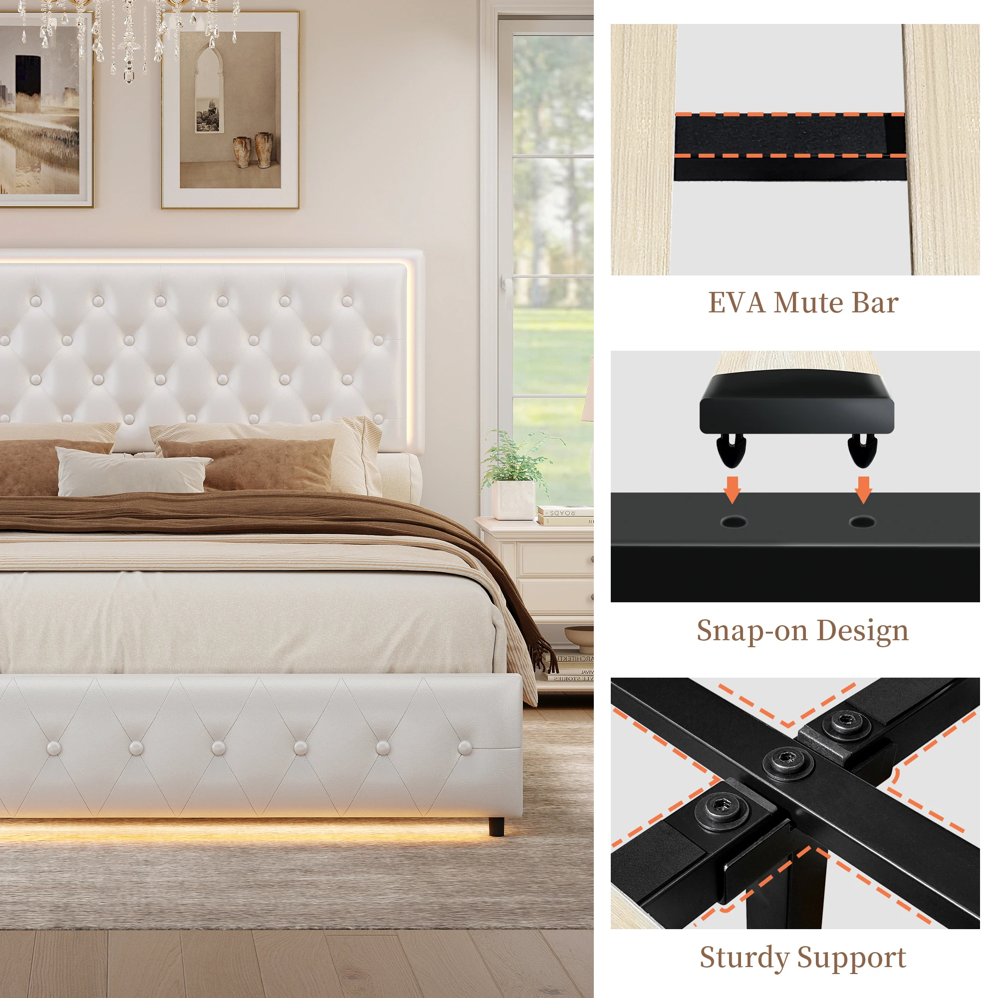Sibeds Double King Size LED Bed Frame with 2 Storage Drawers, Velvet Upholstered Bed, Sturdy Steel Slats Support, Easy Assembly, No Mattress or Box Spring Needed - Image 8