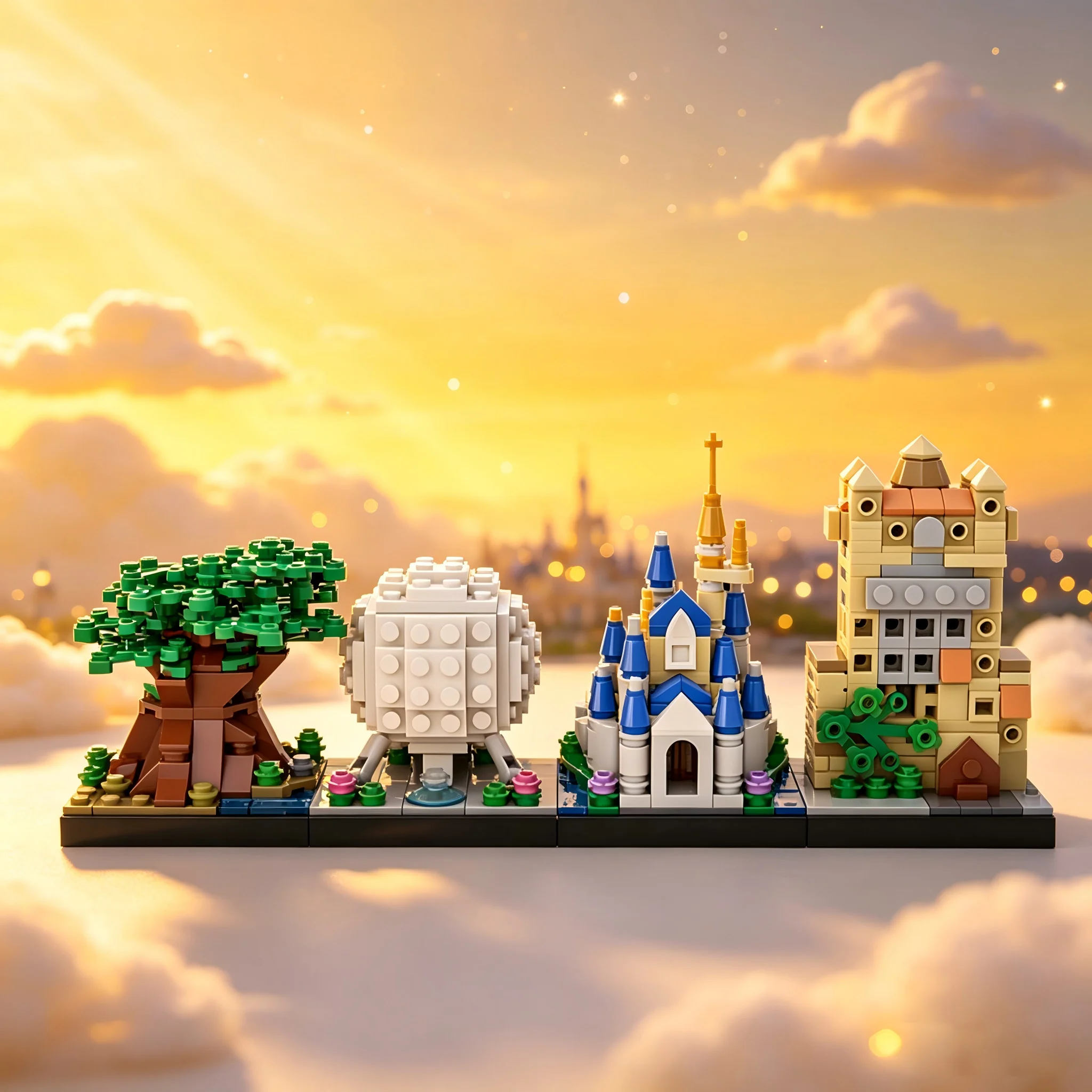 Simplified Fairy Tale Theme Park Building Kit High-Detail Cartoon Castle Skyline Small Particle Bricks Desktop Display Gift