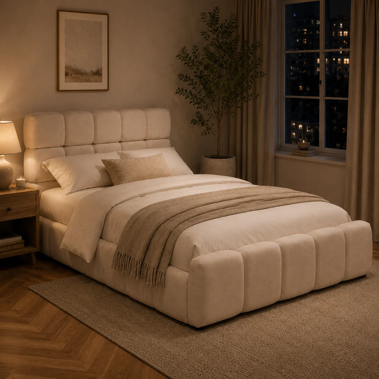 Single Bed Frame 90x190 cm, Linen Floor Bed with Headboard and Footboard, Bubble Bed for Adults, Teens, Bedroom Guest Room, No Mattress - Image 8
