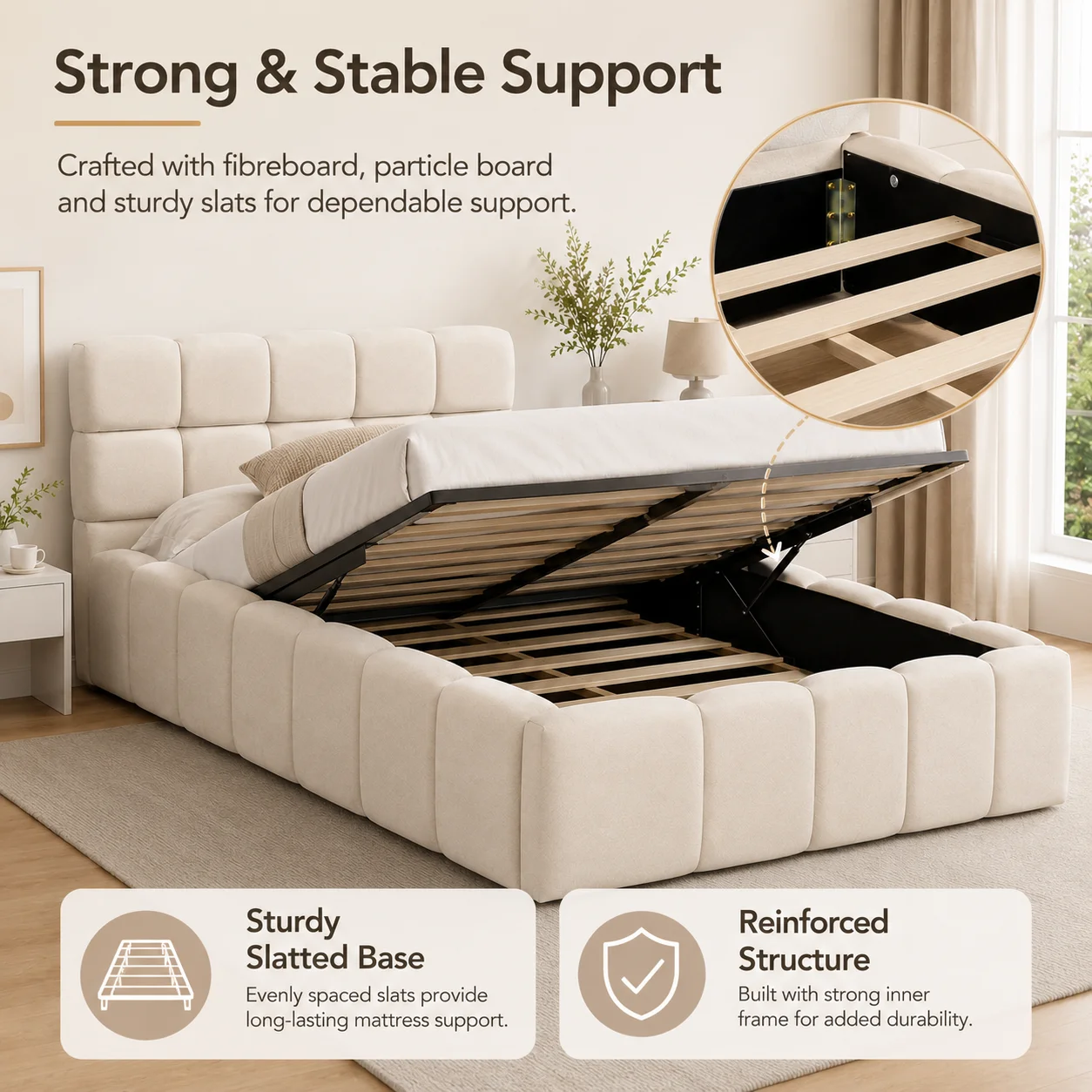 Single Bed Frame 90x190 cm, Linen Floor Bed with Headboard and Footboard, Bubble Bed for Adults, Teens, Bedroom Guest Room, No Mattress - Image 6