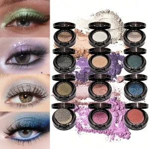 Single Color Eyeshadow Fine Texture Shiny Glow No Flying Powder Waterproof Smudge Proof Brighten Eyes Natural Camera Look Daily Party Festival Eye Cosmetic