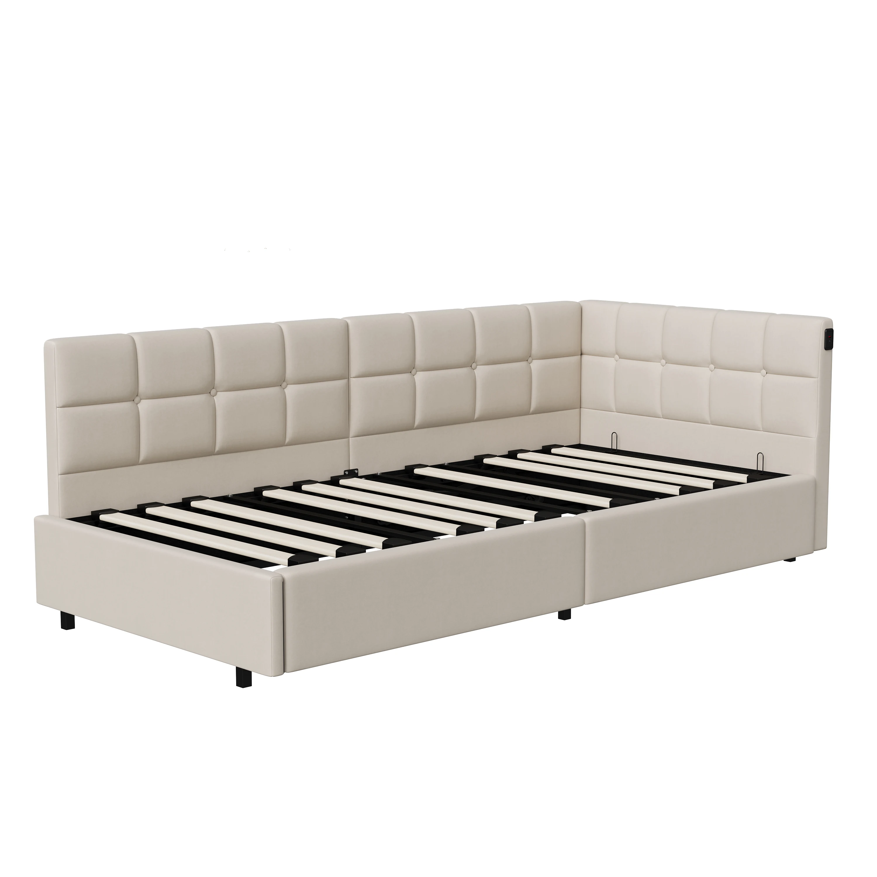 Single Daybed 90x190 cm with LED, Sofa Bed with Hydraulic Storage and USB Charging Port, Upholstered Bed Frame for Living Room, Bedroom, Velvet Fabric, No Mattess - Image 8