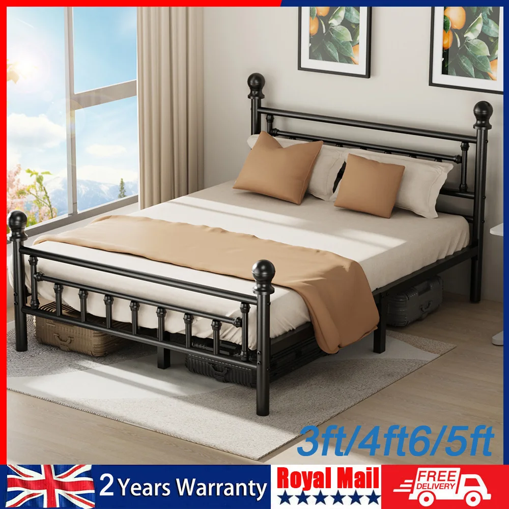 Single/Double/King Bed frame - Bed 90x190 cm / 135x190cm,151x190cm - 42 cm Height with Underbed Storage - Metal Platform Bed frame great for a guest bed - Black