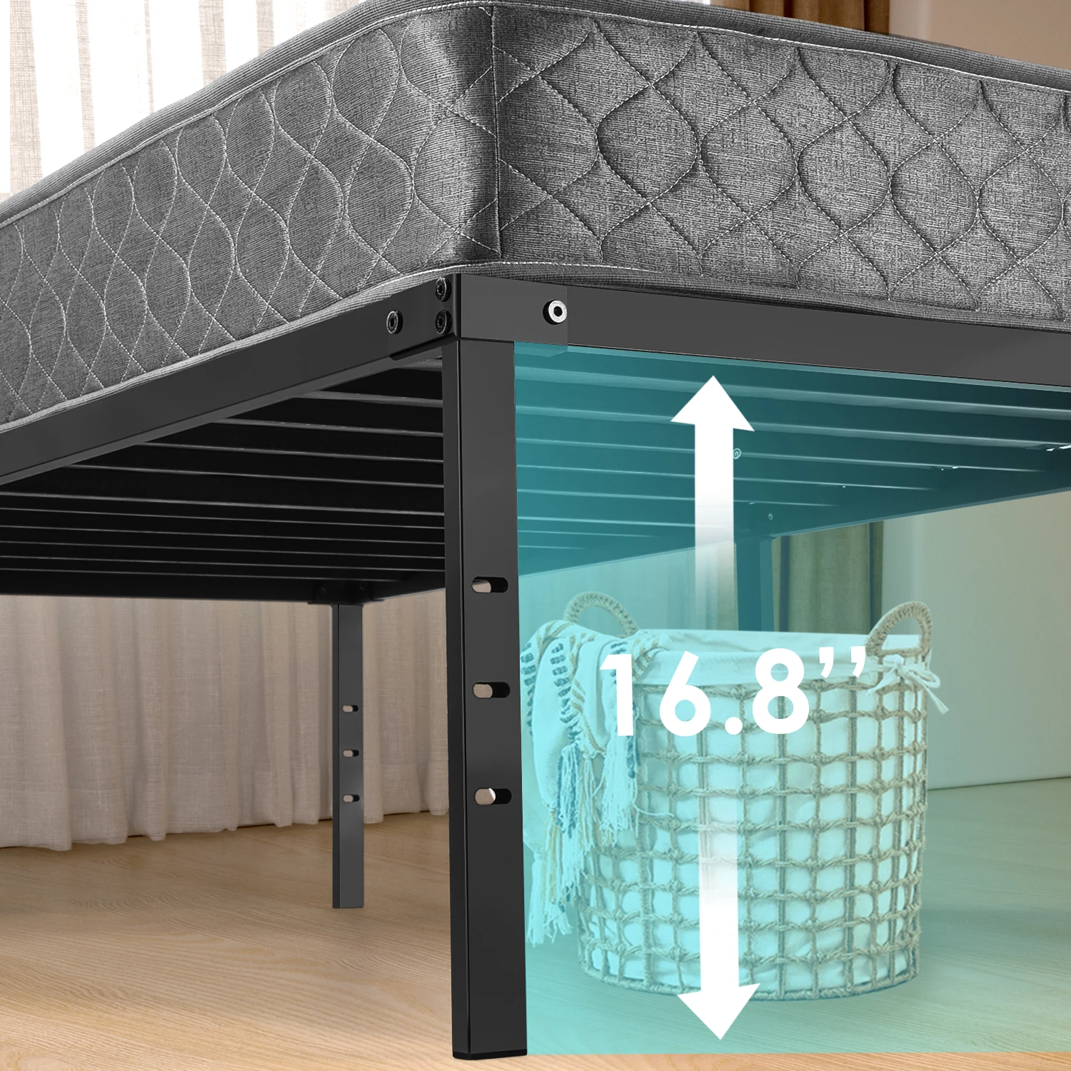 Single/Double/King Bed frame - Bed 90x190 cm / 135x190cm,151x190cm - 42 cm Height with Underbed Storage - Metal Platform Bed frame great for a guest bed - Black - Image 4