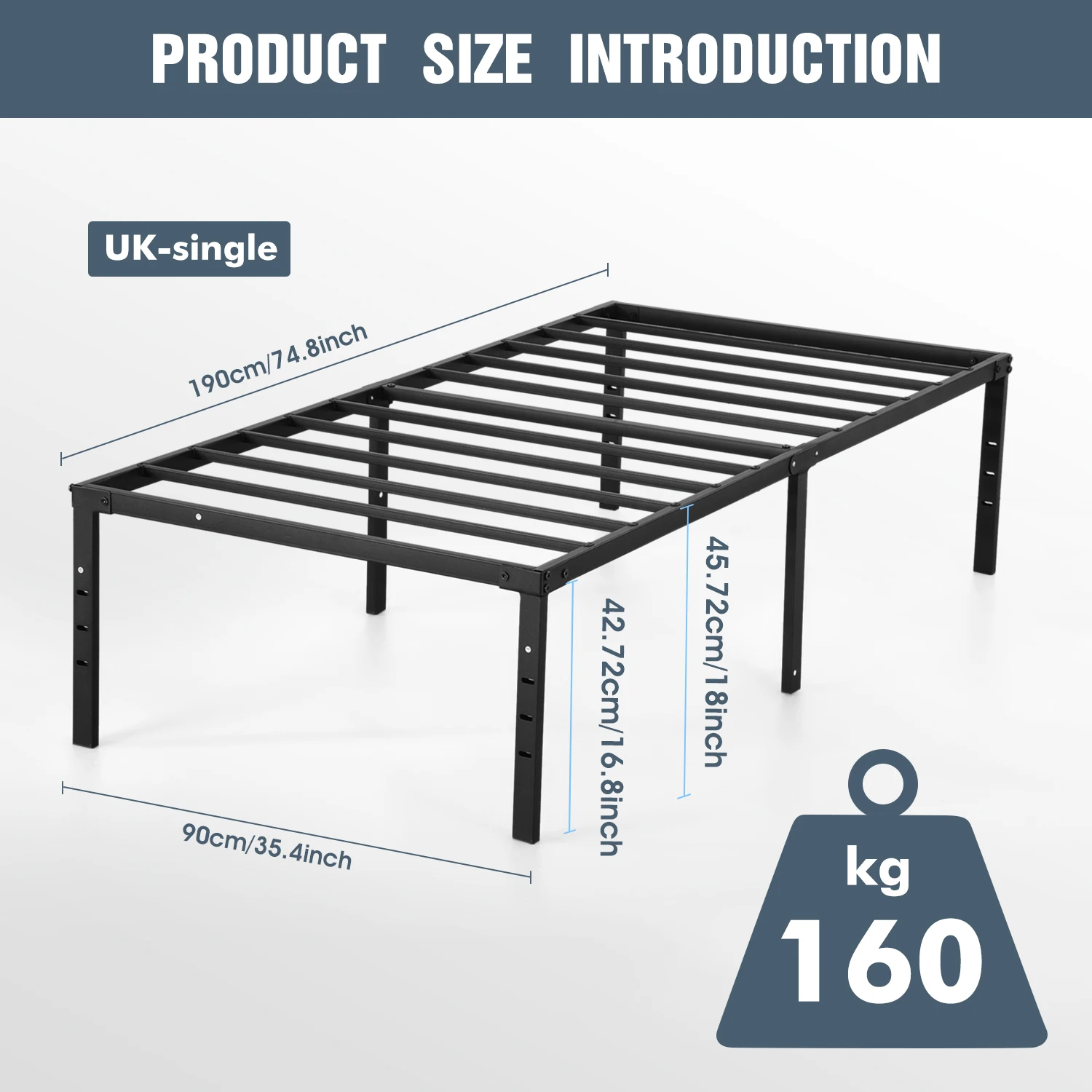 Single/Double/King Bed frame - Bed 90x190 cm / 135x190cm,151x190cm - 42 cm Height with Underbed Storage - Metal Platform Bed frame great for a guest bed - Black - Image 7