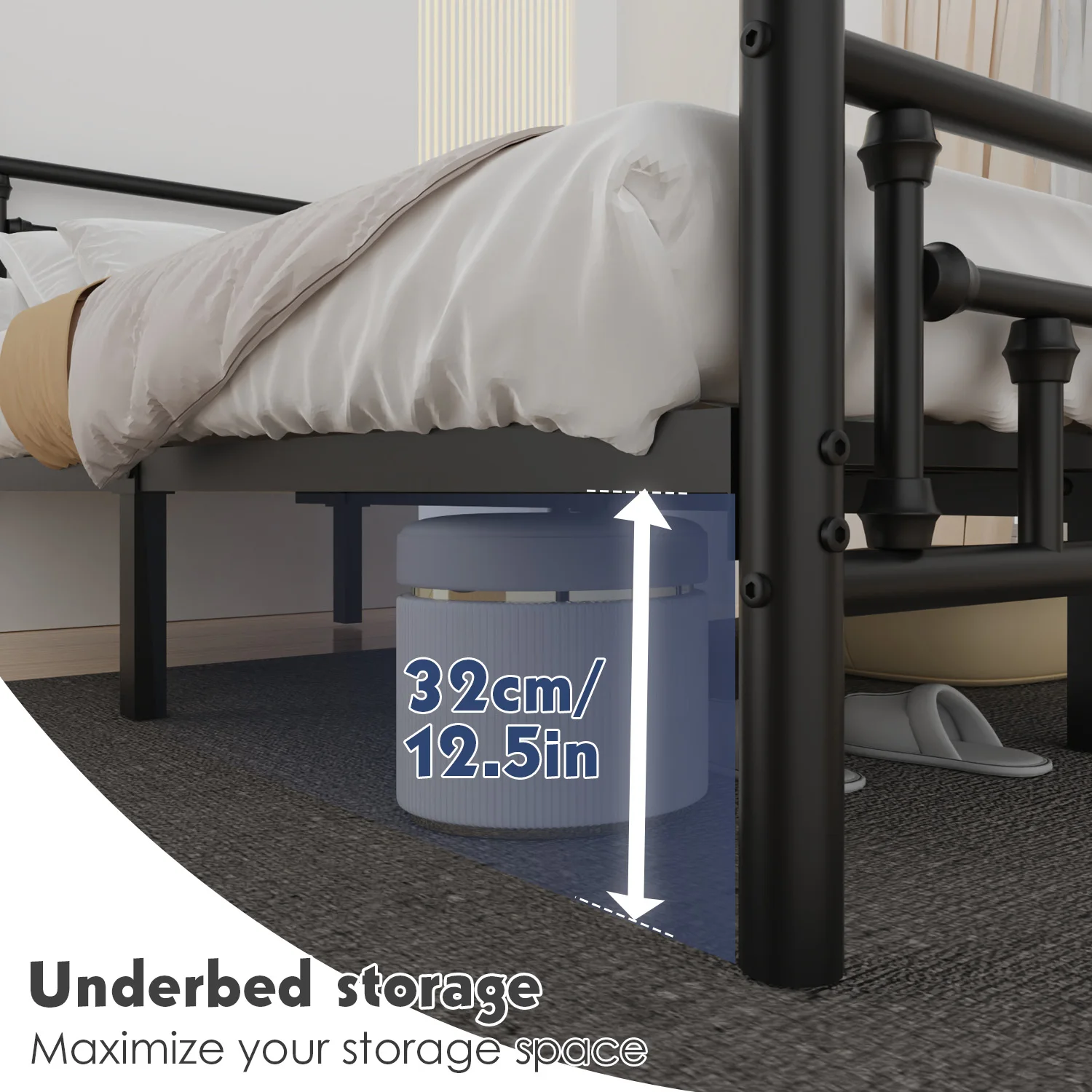 Single/Double/King Bed frame - Bed 90x190 cm / 135x190cm,151x190cm - 42 cm Height with Underbed Storage - Metal Platform Bed frame great for a guest bed - Black - Image 4